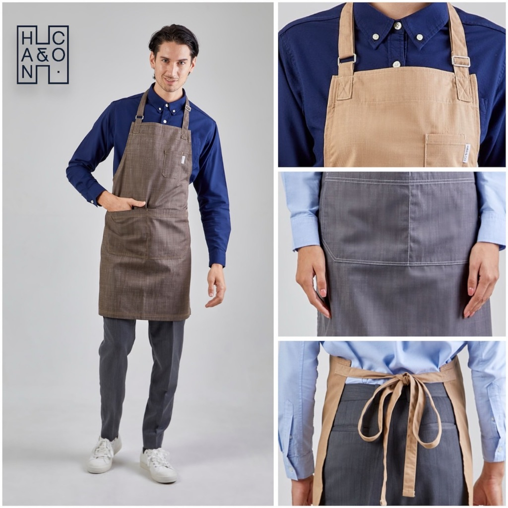 HAN&CO. Save Apron( Brown,Khaki, Grey,Denim) ผ้ากันเปื้อนเต็มตัวสายคล้องคอรุ่น Save (สีนำ้ตาล, กากี, เทา, เดนิม)