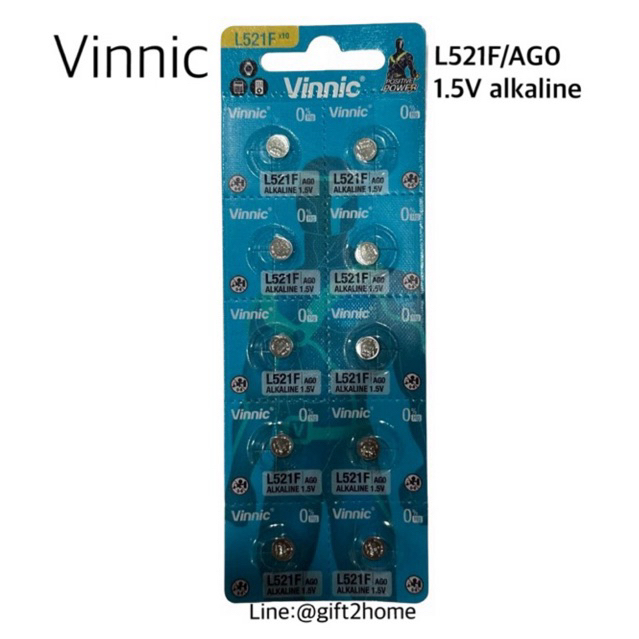 ถ่านVinnic L521F/AG0 1.5V alkaline แผงบรรจุ10ก้อน ของแท้