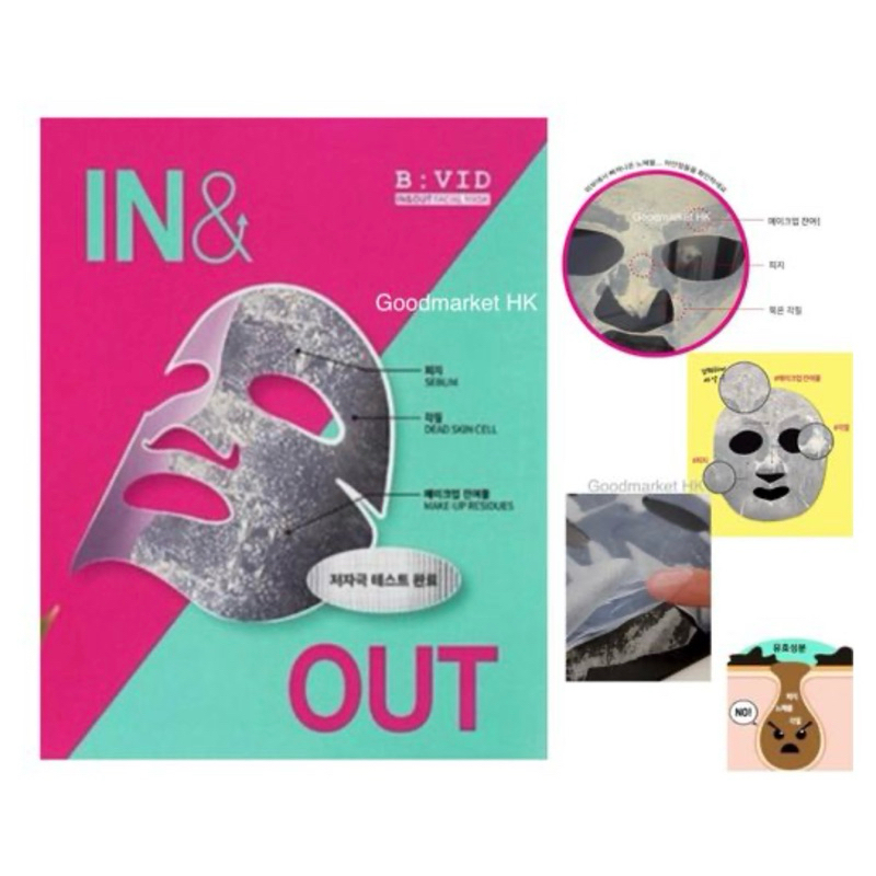 B:VID In & Out Facial Mask 1 แผ่น มาร์กลอกสิวเสี้ยน มาร์กลอกสิ่งสกปรก รูขุมขน มาร์กดีท็อก