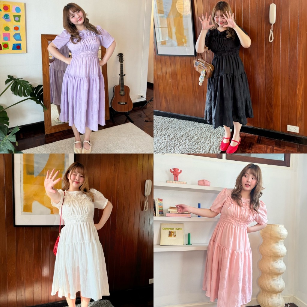 Ally Dress 🌸✨ (ล๊อตล่าสุดไม่มีโบว์หน้า) เดรสยาวใส่ได้ทุกโอกาสเนื้อผ้าสบายใส่แล้วไม่ร้อน ผ้าพริ้วไม่ต้องรีด - Merryhouse