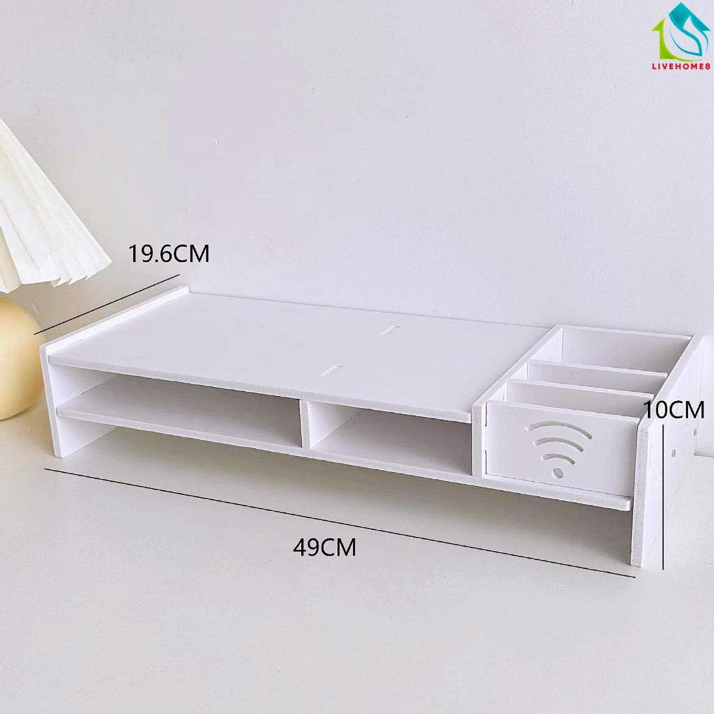 ชั้นวางหน้าจอคอมพิวเตอร์ แบบช่อง มีLOGO WiFi ชั้นวางของ ลิ้นชักเก็บของ วางบนโต๊ะ มีช่องkeyboard