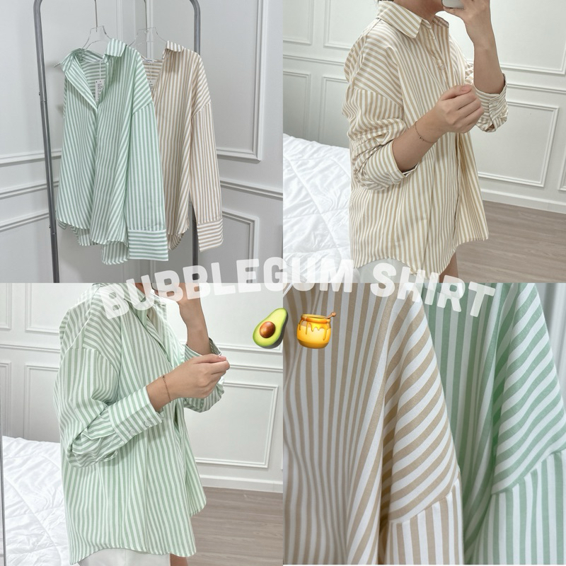 bubblegum shirt-เสื้อเชิ้ตลายริ้ว อก 46”
