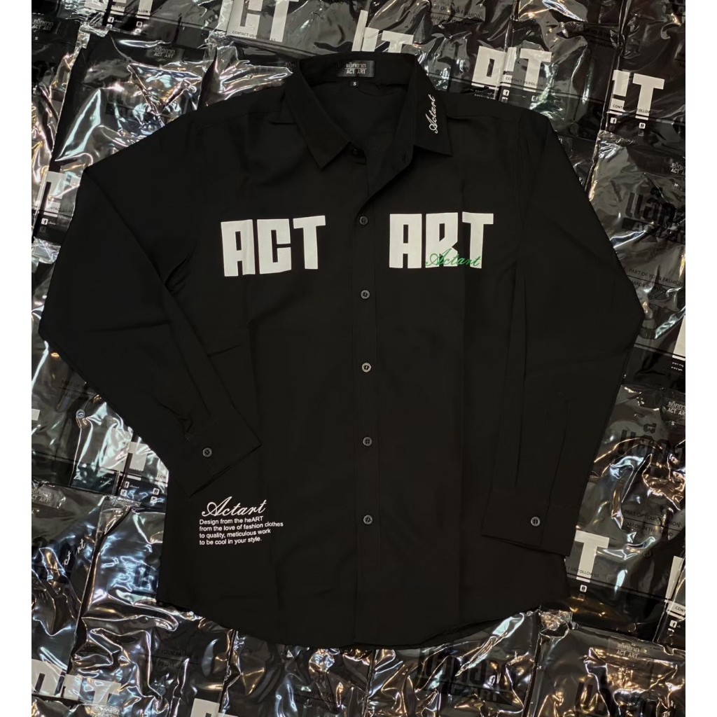เสื้อเชิ้ต ACT ART STYLE. identity สีดำ แขนยาว Man Clothing ตาราง ผู้ชาย
