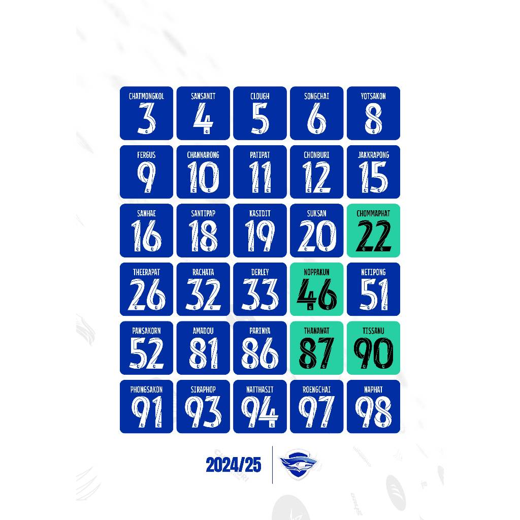 CHONBURI FC ชลบุรี เอฟซี ชื่อ-เบอร์  นักเตะ 2024/25