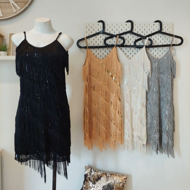 เดรสสายเดี่ยวติดพู่ฟรุ้งฟริ้ง ชุดแกสบี้เต้นลีลาศ (สินค้าในไทย🇨🇷) - รูปที่ 7