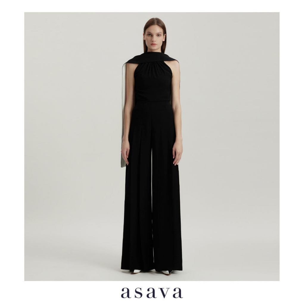 [asava aw24] Asava Wide-leg Pleated Pants กางเกงผู้หญิง ขายาว ทรงขากว้าง เอวสูง เย็บแต่งพลีทด้านหน้า กระเป๋าข้าง ซิปหลัง