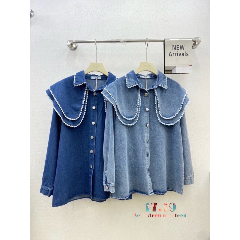 Am in love Jean เสื้อยีนส์ฟอก ปกสองชั้น ใส่คลุมหรือเดี่ยวก็ได้จ้า สวยขั้นสุด