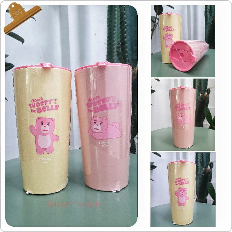 แก้วน้ำ คอลเกต x Don’t worry be belly 900 ml , แก้ว แคร์ x หมีมัฟฟิน แก้วน้ำมีฝาปิดได้