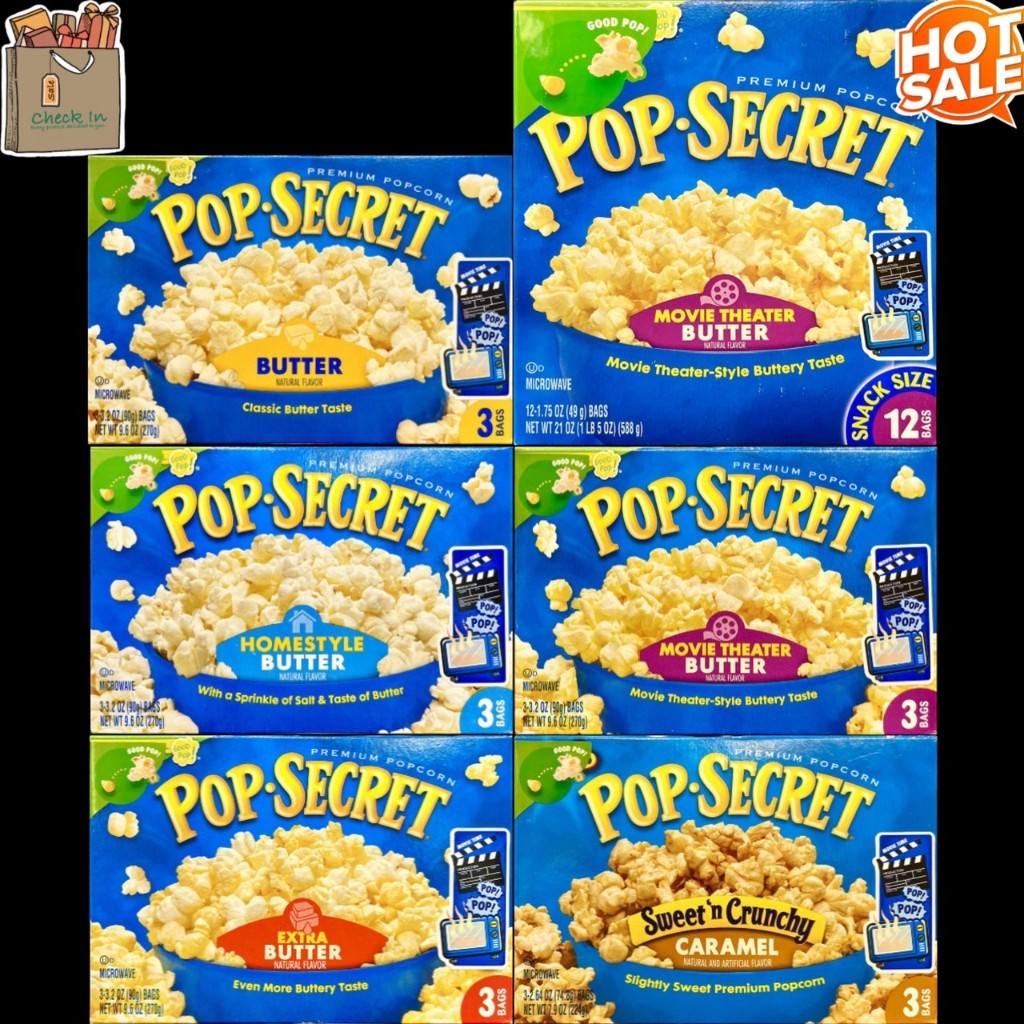 PopSecret Microwave Popcorn BUTTER , CARAMEL ป๊อปซีเคร็ท ป๊อปคอร์น ไมโครเวฟ รสเค็ม กลิ่นเนย รสคาราเมล major cretors