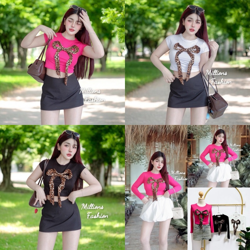 Kaidee99 เสื้อครอป แขนสั้น แขนยาว แต่ง โบว์ เสือ ผ้าเรย่อน ผ้าเด้งนุ่ม ยืดหยุ่น ใส่สบาย สวยน่ารักเซ็กซี่มากๆค่ะ