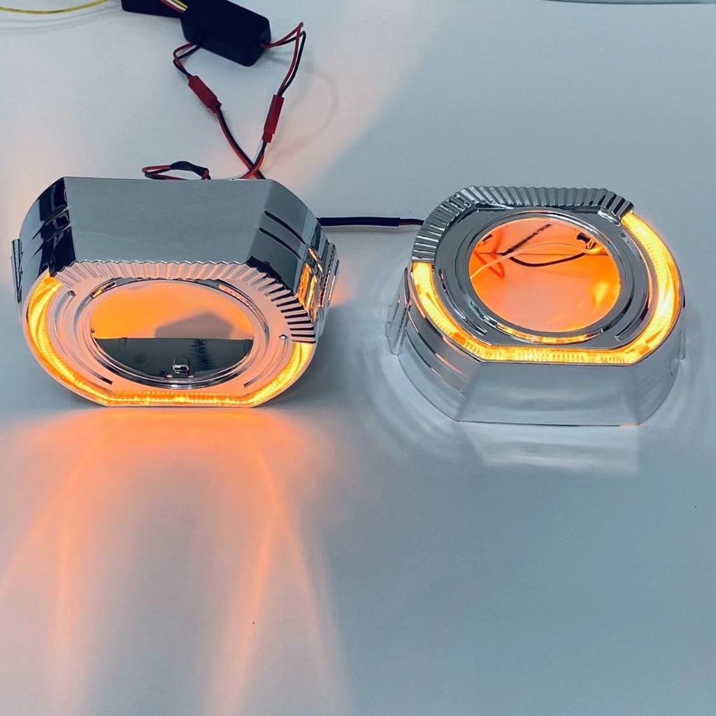 ฝาครอบเลนส์ Bi Xenon Bi LED 3 นิ้ว พร้อมไฟเดย์ไลท์/ไฟเลี้ยว BM Sport สีเงิน อะไหล่ไฟหน้ารถยนต์ กำลัง