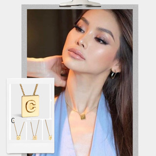 สร้อยจี้ตัวอักษรสี่เหลี่ยมงานชุบ14kงานสวยสไตล์เกาหลีไม่ดำ