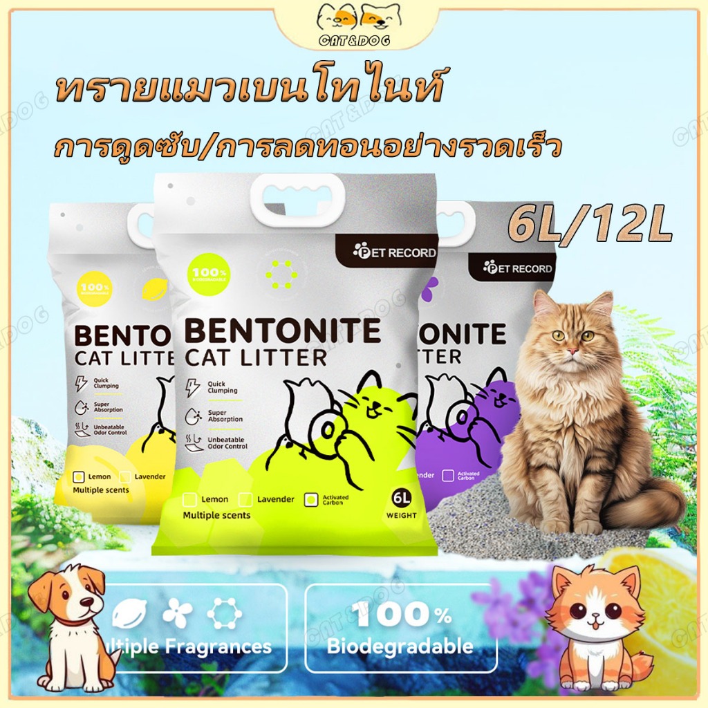 【CAT&DOG】6L/12L ทรายแมว ทรายแมวพองตัว ขยะแมวช่วยลดกลิ่นที่เป็นอันตรายด้วยการดูดซับที่ยอดเยี่ยมและการดูดซับสูง