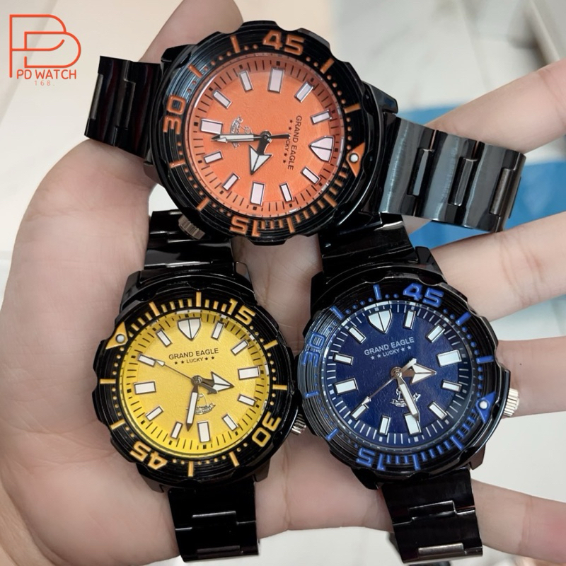 [รุ่นยอดฮิต🔥] GRAND EAGLE นาฬิกาผู้ชาย สายเลทดำ หน้ามอนเตอร์ หล่อเท่มาก ขอบหมุนได้ สายดุดันต้องมี❤️‍🔥