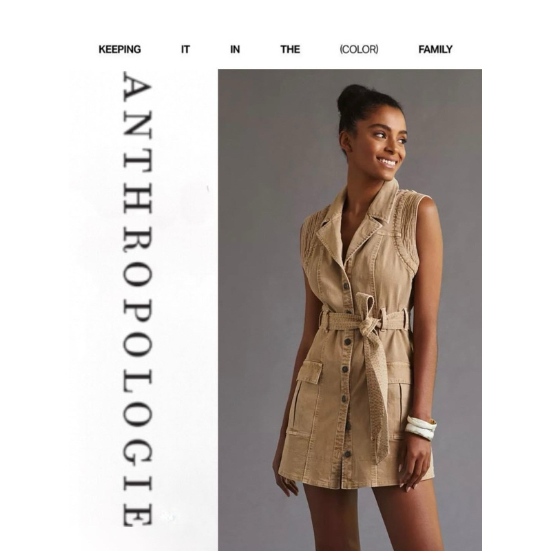 !!SALE100!!มินิเดรสคอปกแขนกุดมีกระดุมหน้าและเชือกผูกๆที่เอว Anthropologie Pilcro Button-Front Mini Dress