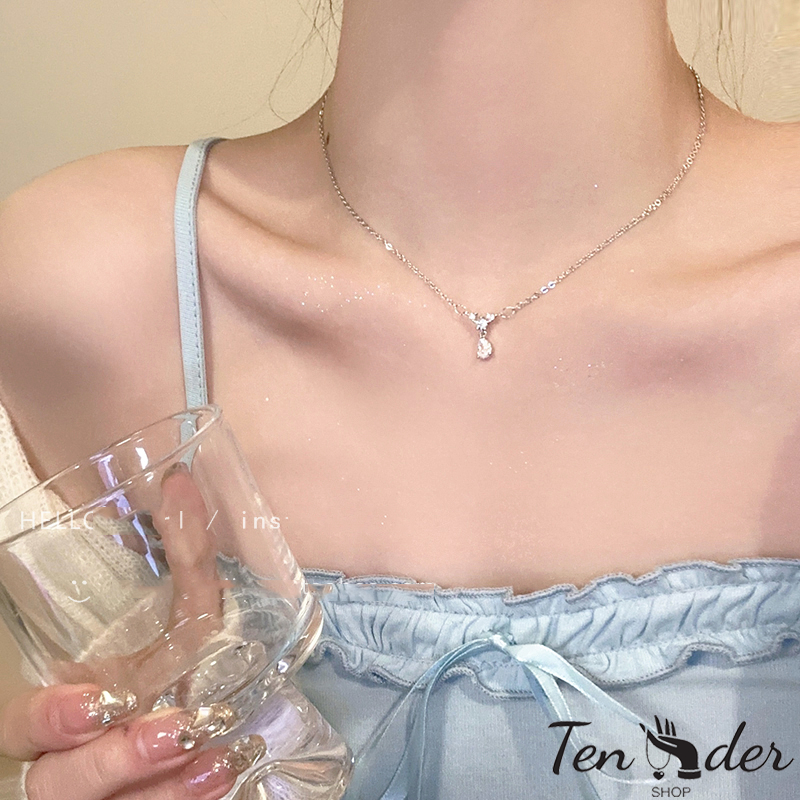 COD-ส่งเร็วจากไทย🎀สร้อยคอแฟชั่น รูปหยดน้ํา ประดับเพทาย หรูหราแสง สำหรับผู้หญิง ปรับขนาดได้-Tender