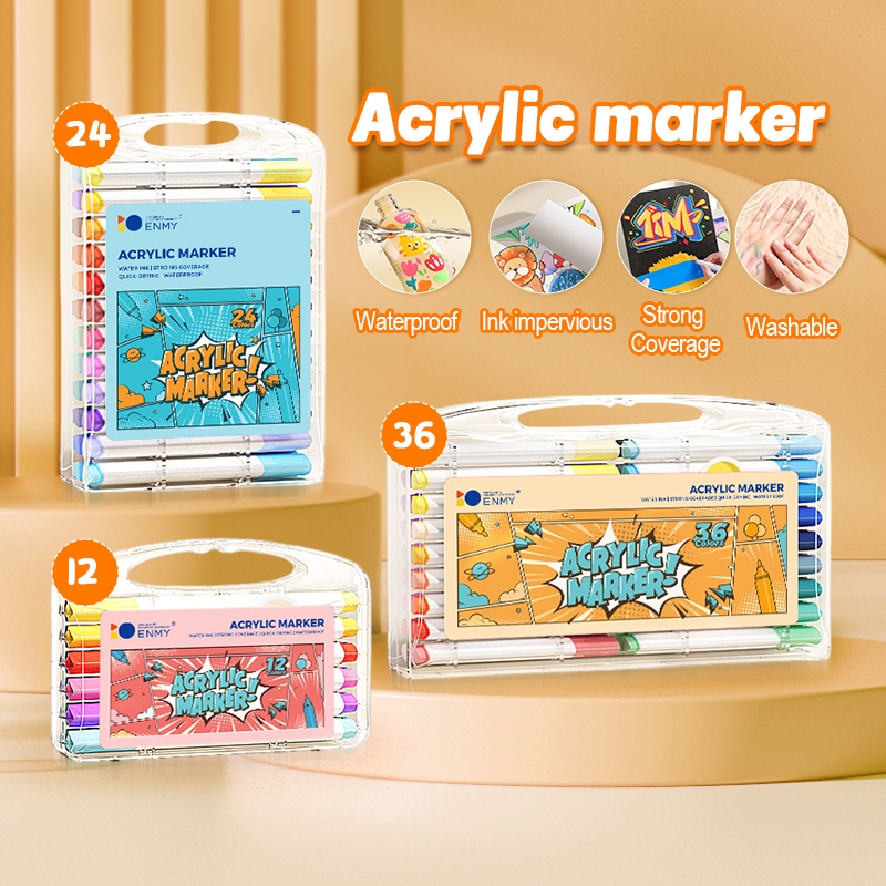 ปากกาอะคริลิค ปากกามาร์กเกอร์อะคริลิค Acrylic marker pen เซ็ท12/24/36สี เขียนบนแก้ว พลาสติก โลหะได้