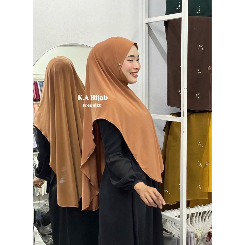 ฮิญาบสวมสำเร็จ ผ้ายืด ทรงหน้านิ่ม ย้วยหลังนางฟ้า ติดแบรนด์เหล็ก