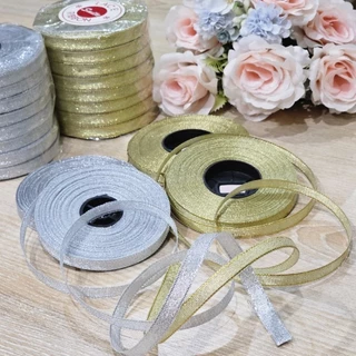 DR1 ริบบิ้นเนื้อทราย 9 มิล เนื้อหนา สีเงิน-ทอง ยาว 30 เมตร ต่อม้วน ตกแต่งเหรียญโปรยทานบาตรพระ ชุดผ้าไตร ทำโบว์ตกแต่ง