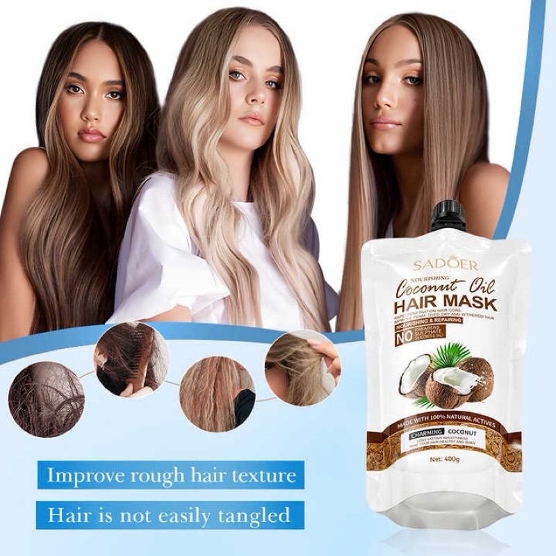 N611 เคราติน น้ำมันมะพร้าว แบบถุง 400g. Sadoer Coconut Hair Mask ครีมหมักผม ทรีทเมนต์ ครีมบำรุงผม เคราตินผมตรง - รูปที่ 4