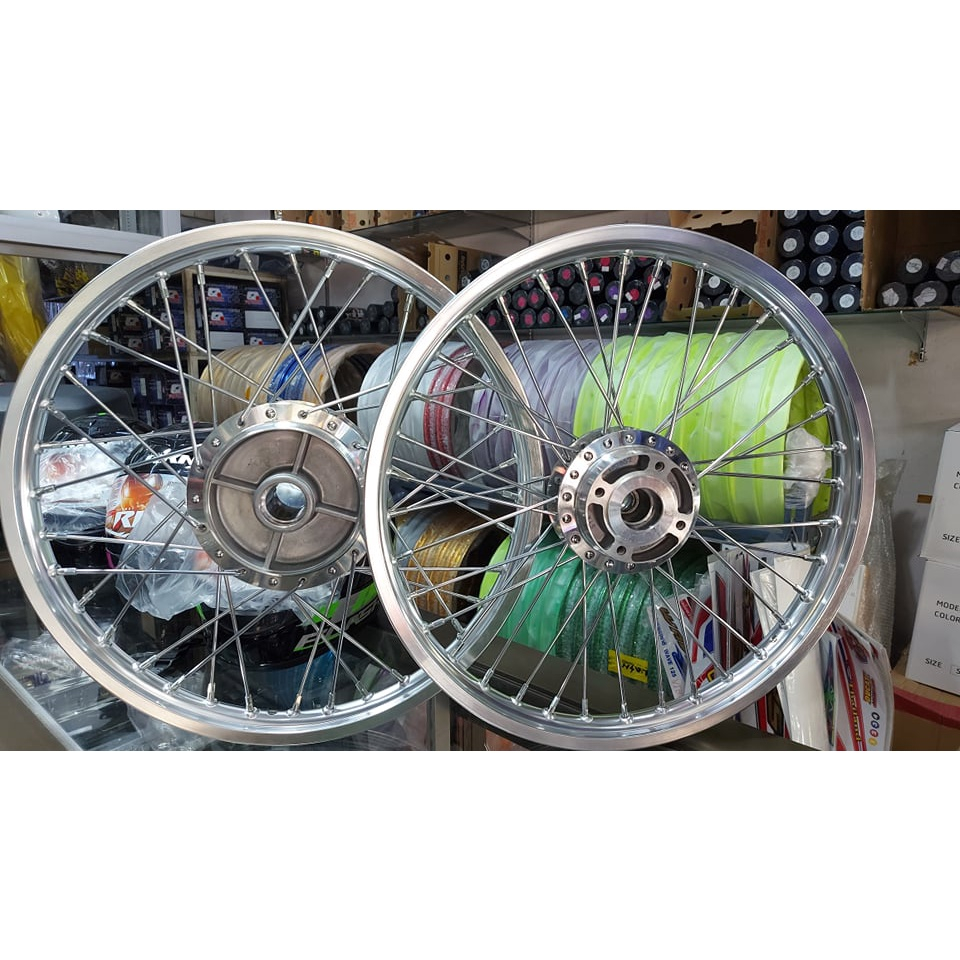 ชุดล้อ สำหรับYAMAHA สป้าค110 เบลR เมท111เฟรช(รุ่นดิสเบรคหน้า)วงล้ออลูมิเนียมเกรดดีดุมเงาพร้อมขึ้นซี่ลวดชุบเส้นใหญ่งานสวย - รูปที่ 2
