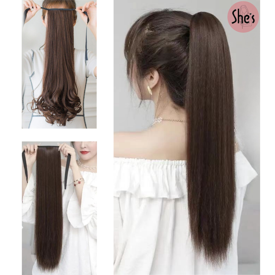 หางม้าตรงสวย 45/55/65cm ชิ้นหนา แฮร์พีชหางม้าผูกตรง ไหมทนความร้อน หางม้า ลอนคลายๆ กำลังธรรมชาติ