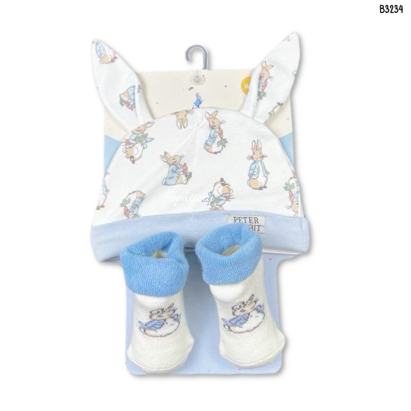 𝐏𝐄𝐓𝐄𝐑 𝐑𝐀𝐁𝐁𝐈𝐓 เซตหมวก+ถุงเท้า set 2 ชิ้นขนาด 0-6m(เดือน)