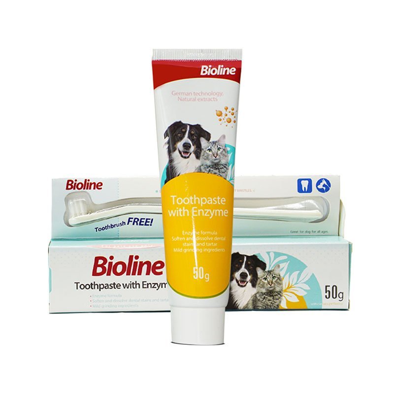 Bioline ชุดยาสีฟันสําหรับแมวและสุนัข สูตรเอนไซม์ 50g Bioline Toothpaste with Enzyme -BL(2418)