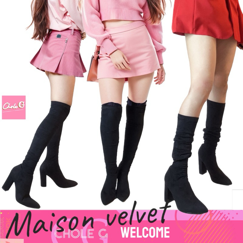 Chole G: Maison Velvet 2in1 Boots รองเท้าบูทยาว ส้นสูง9.5cm(SH0128)