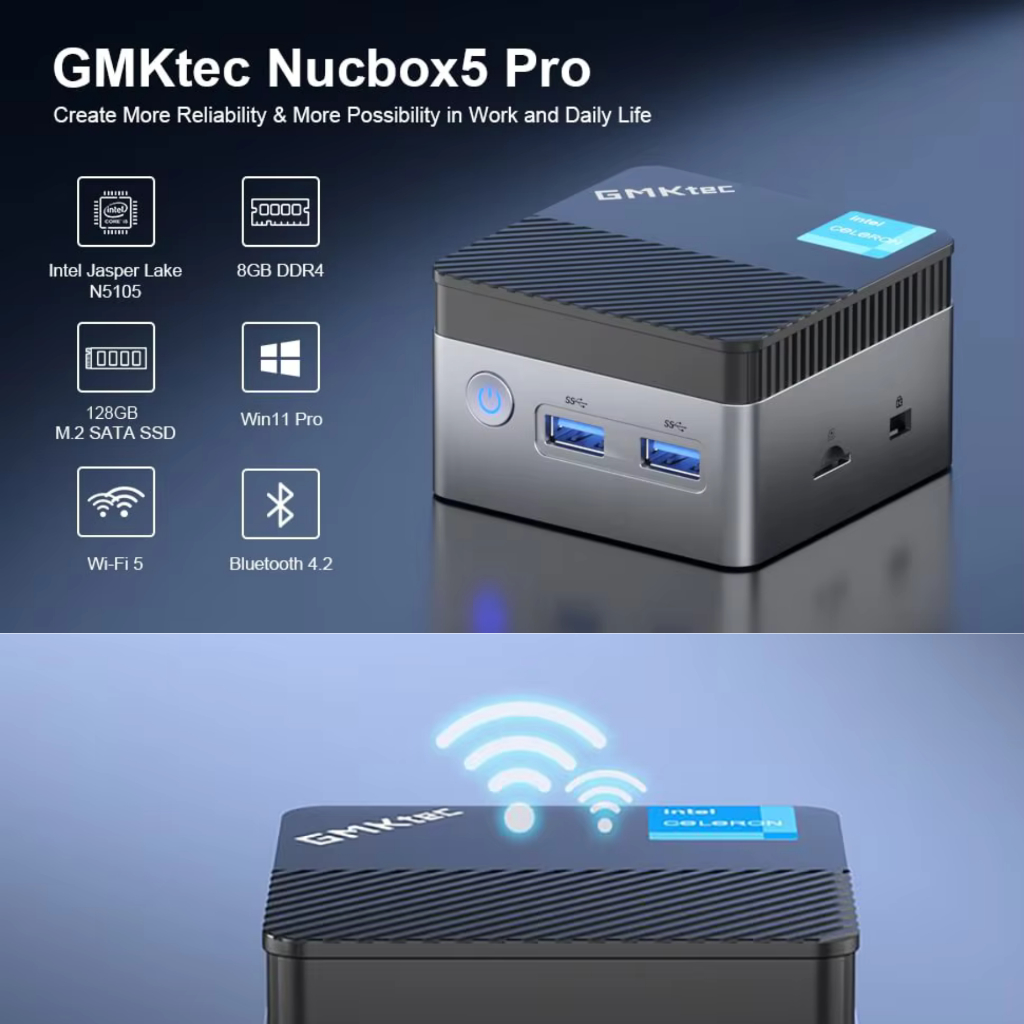 มินิคอม mini pc Gmktec KB5 Intel Celeron N5105 Windows 11 Pro 4K 8GB RAM 128GB รอม WiFi5 BT4.2