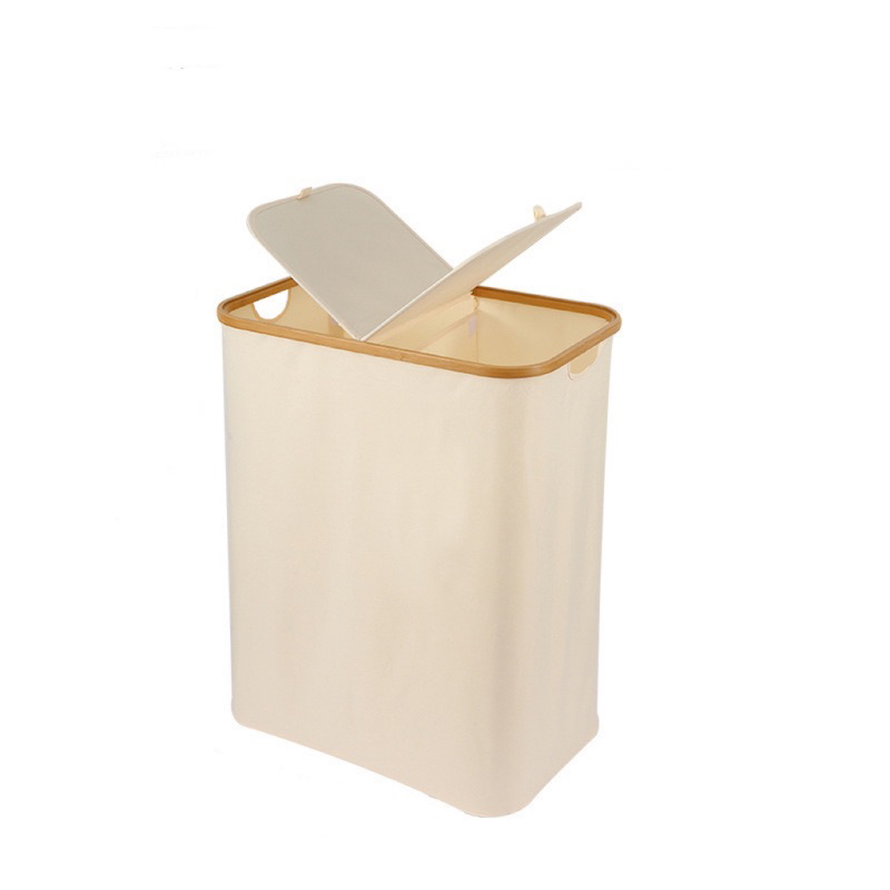 ตะกร้าผ้าพับได้ มีฝาปิด styleมูจิ ตะกร้าใส่ผ้าเตรียมซัก 2 ช่อง สไตล์มินิมอล Minimal style laundry basket