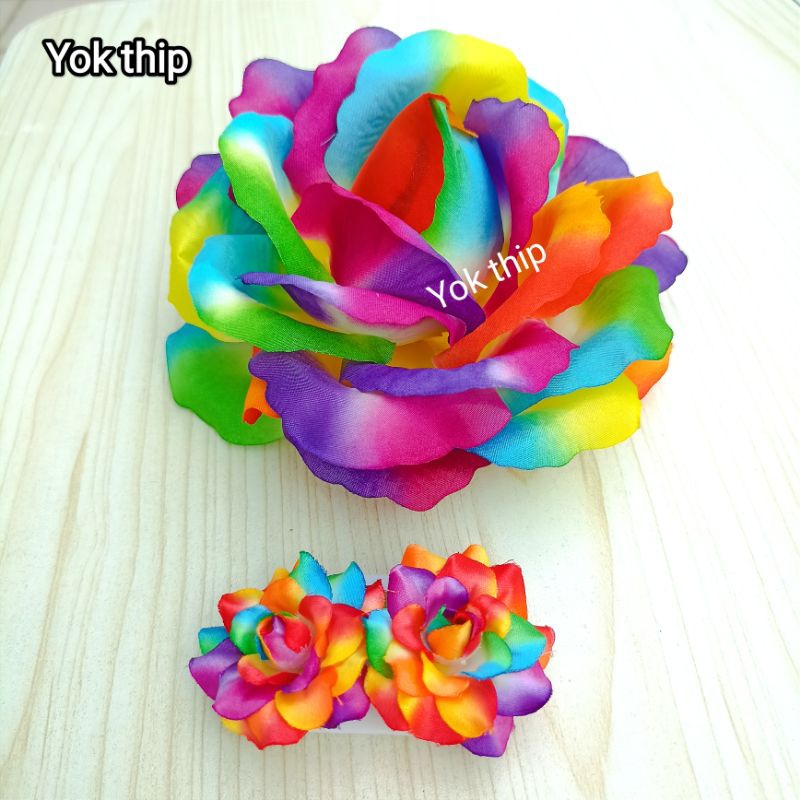 กิ๊บกุหลาบใหญ่ (เซต2ชิัน) เครื่องประดับทองกวาว ต่างหูหนีบ  ดอกไม้ติดผม กิ๊บทองกวาง สีสวย โดดเด่น เห็นชัด สีสันสะดุดตา