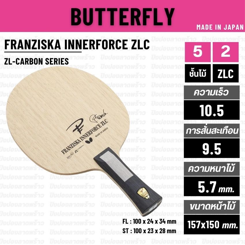 ไม้ปิงปอง BUTTERFLY รุ่น FRANZISKA INNERFORCE ZLC [ แท้ 100% / ส่งเร็ว ]