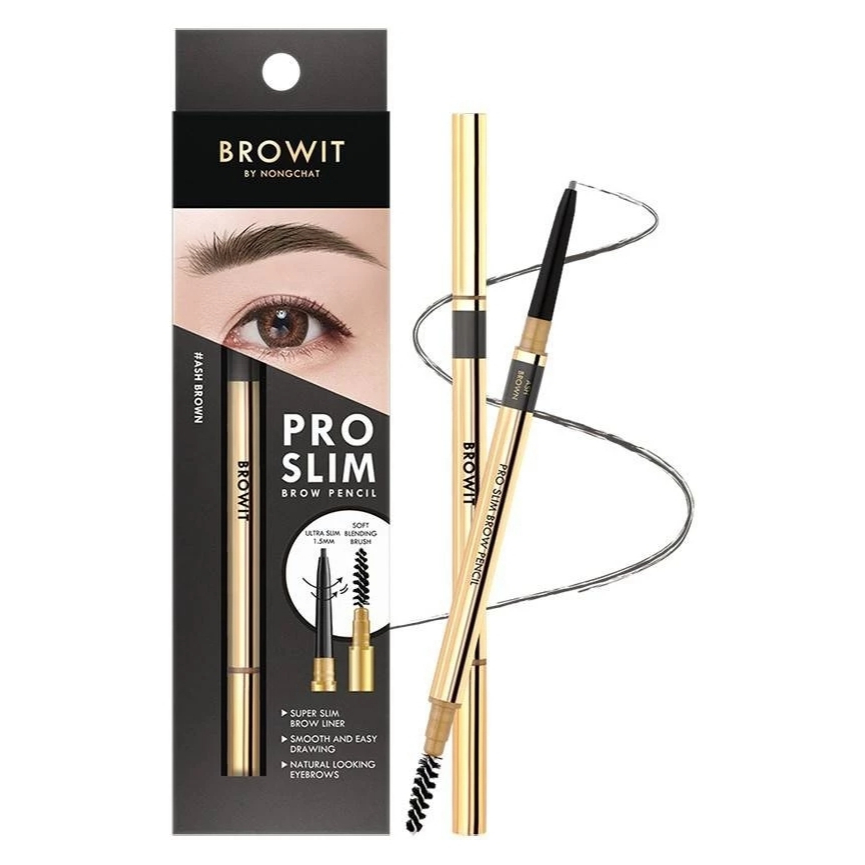 Browit by NongChat Pro Slim Brow Pencil 0.06g บราวอิท บาย น้องฉัตร ดินสอเขียนคิ้ว ก มาพร้อมแปรงปัดคิ้วที่ขนนุ่ม 6 มิติ