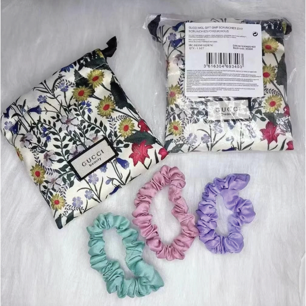 ยางรัดผม Gucci Beauty Trio Of Hair Ties Set of 3 Scrunchies in Drawstring Pouch Genuine พร้อมถุงใส่น่ารักมาก