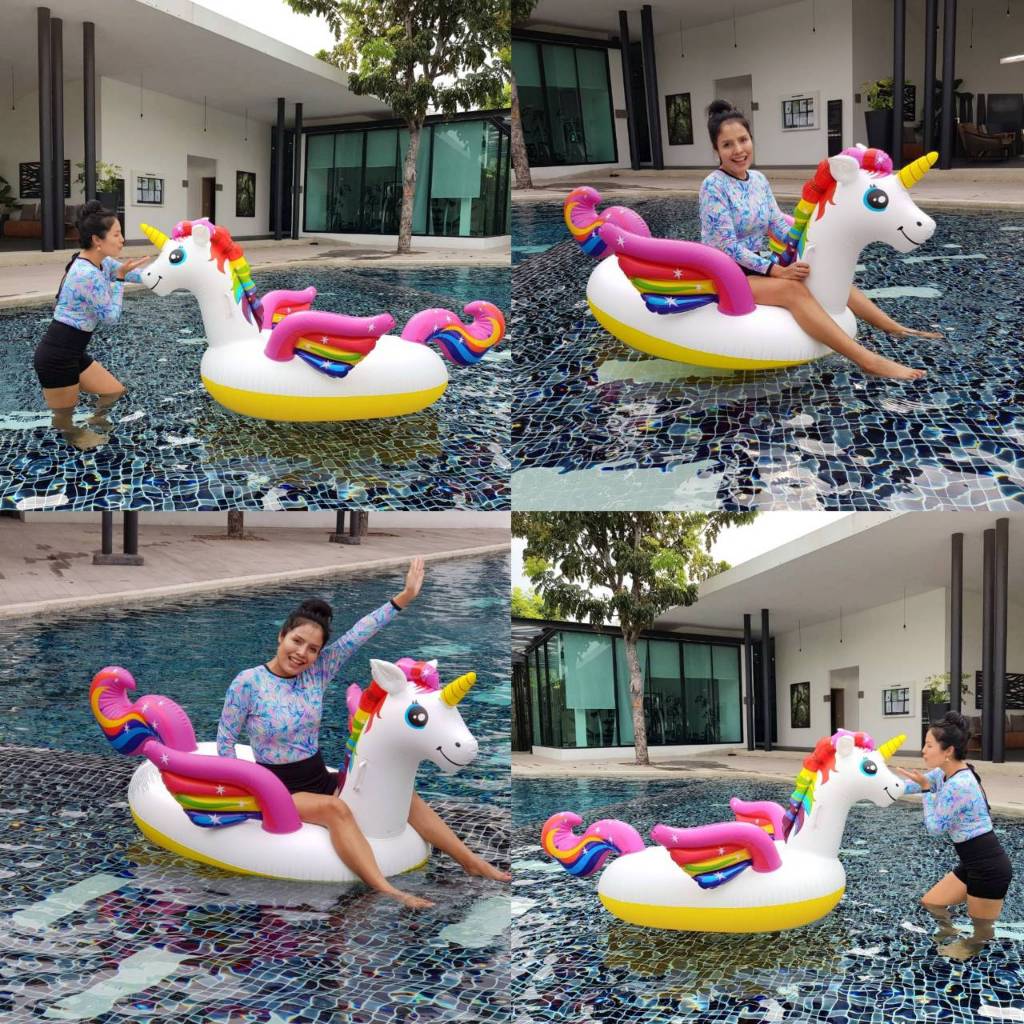 Sainteve แพยางเป่าลม ยูนิคอร์น มีปีกสีรุ้ง 200*140Cm.(กล่อง) A0760