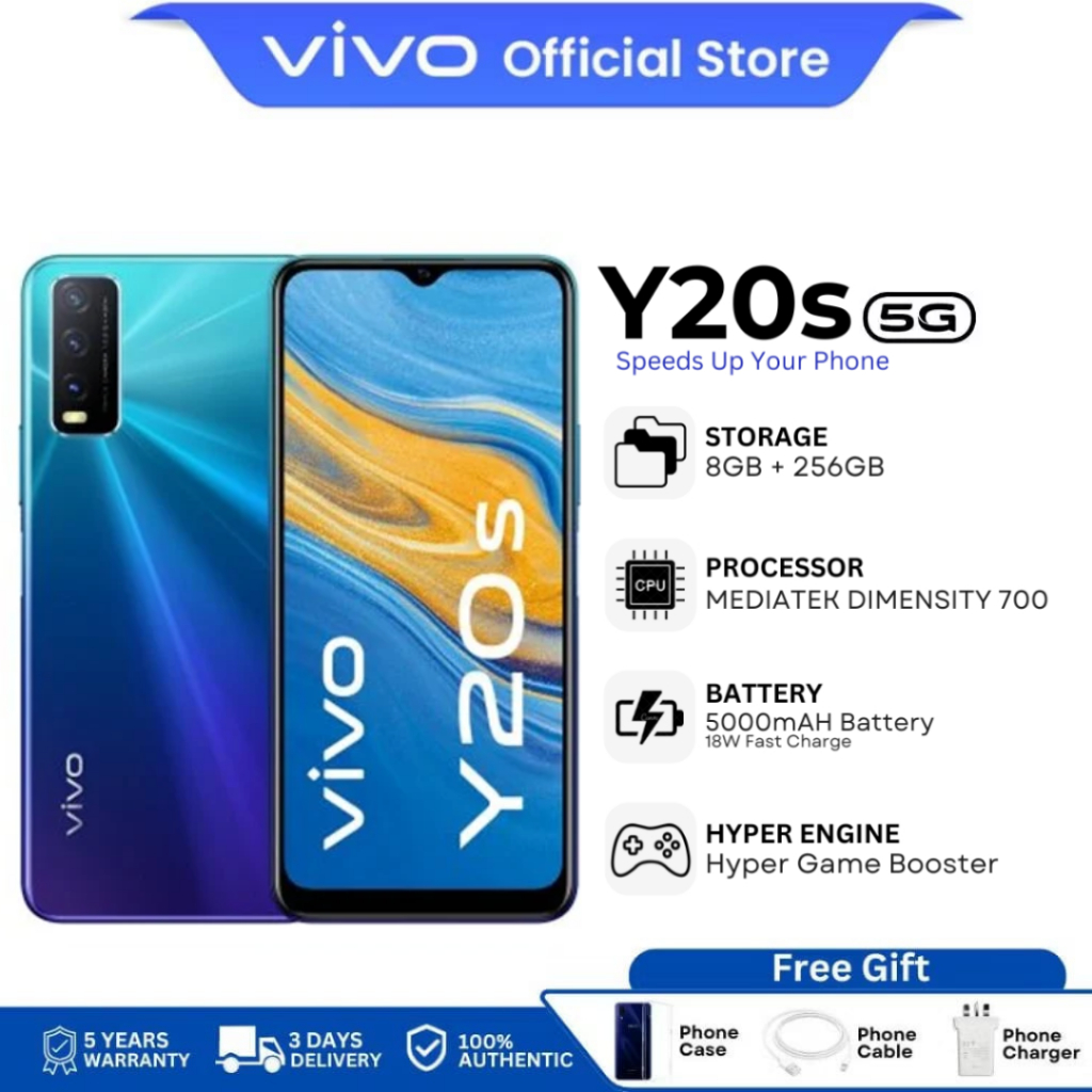 ซื้อ (8+256GB) พร้อมส่ง VIVO Y20s หน้าจอ 6.51 นิ้ว แถมสินค้าอุปกรณ์ครบกล่อง