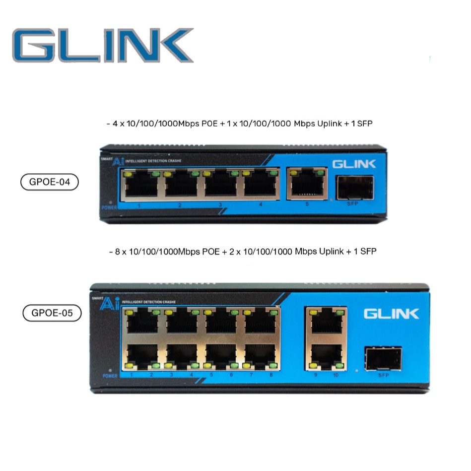 Glink GPOE-04/GPOE-05 Industrial Gigabit POE 4/8 Port+UPLINK 1/2Port + SFP 1Port