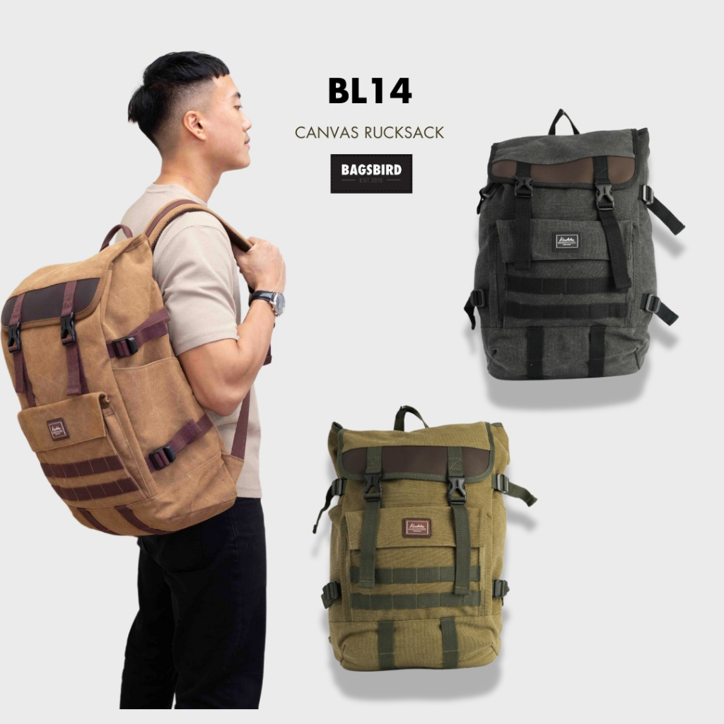 BAGSBIRD รุ่น BL14 จุ30L เป้เดินทาง 2-3 วัน ขึ้นเครื่องได้ ฝาพับผ้าเเคนวาส ให้ลุคคุมโทน จุของได้เยอะ