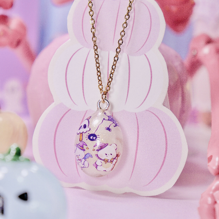 M021 สร้อยคอมัมมี่แมงมุมน้อย 44 - 49 cm สายSST พร้อมกล่องชมพู