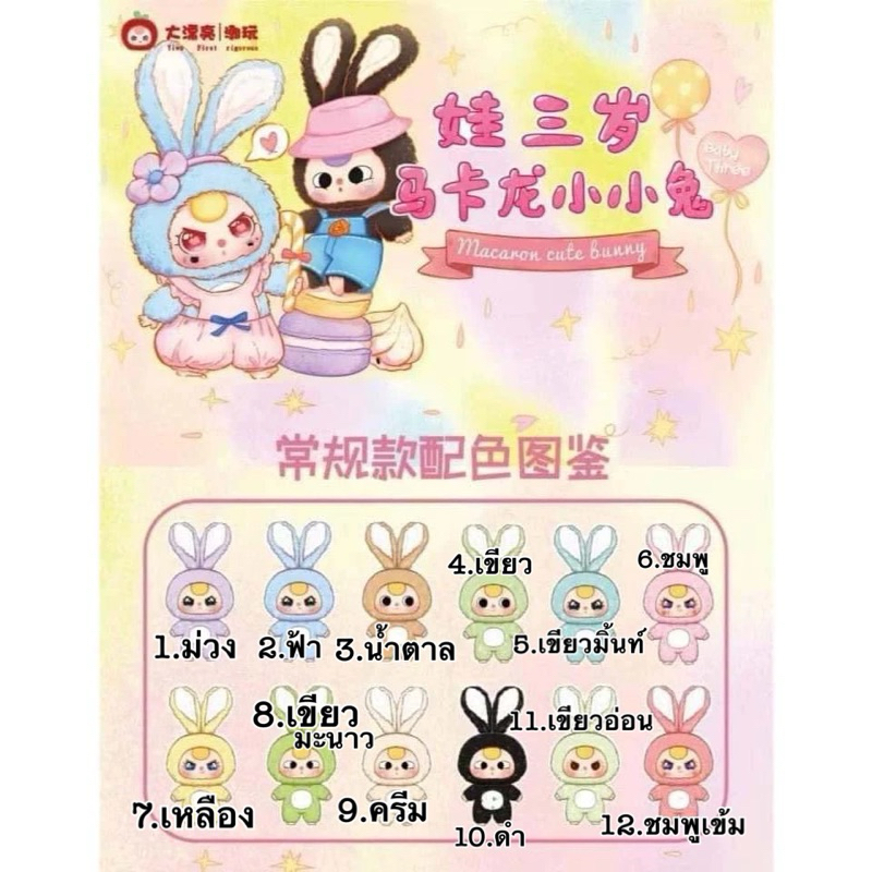 พร้อมส่งในไทย ใช้โค้ด30%ได้ พวงกุญแจตุ๊กตา Baby Three macaron rabbit 1จุ่ม เช็คการ์ด