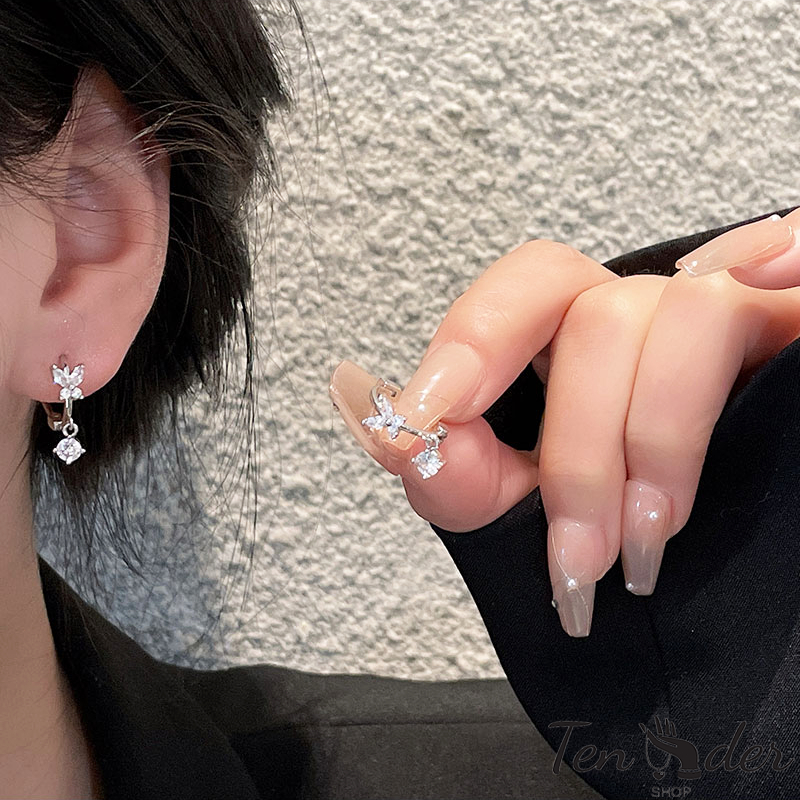 COD-ส่งเร็วจากไทย ต่างหูเงินS925 รูปผีเสื้อ จี้รูปหยดน้ํา ประดับเพทาย Insสไตล์เกาหลี สำหรับผู้หญิง ไม่ทําให้แพ้ง่าย-Tend