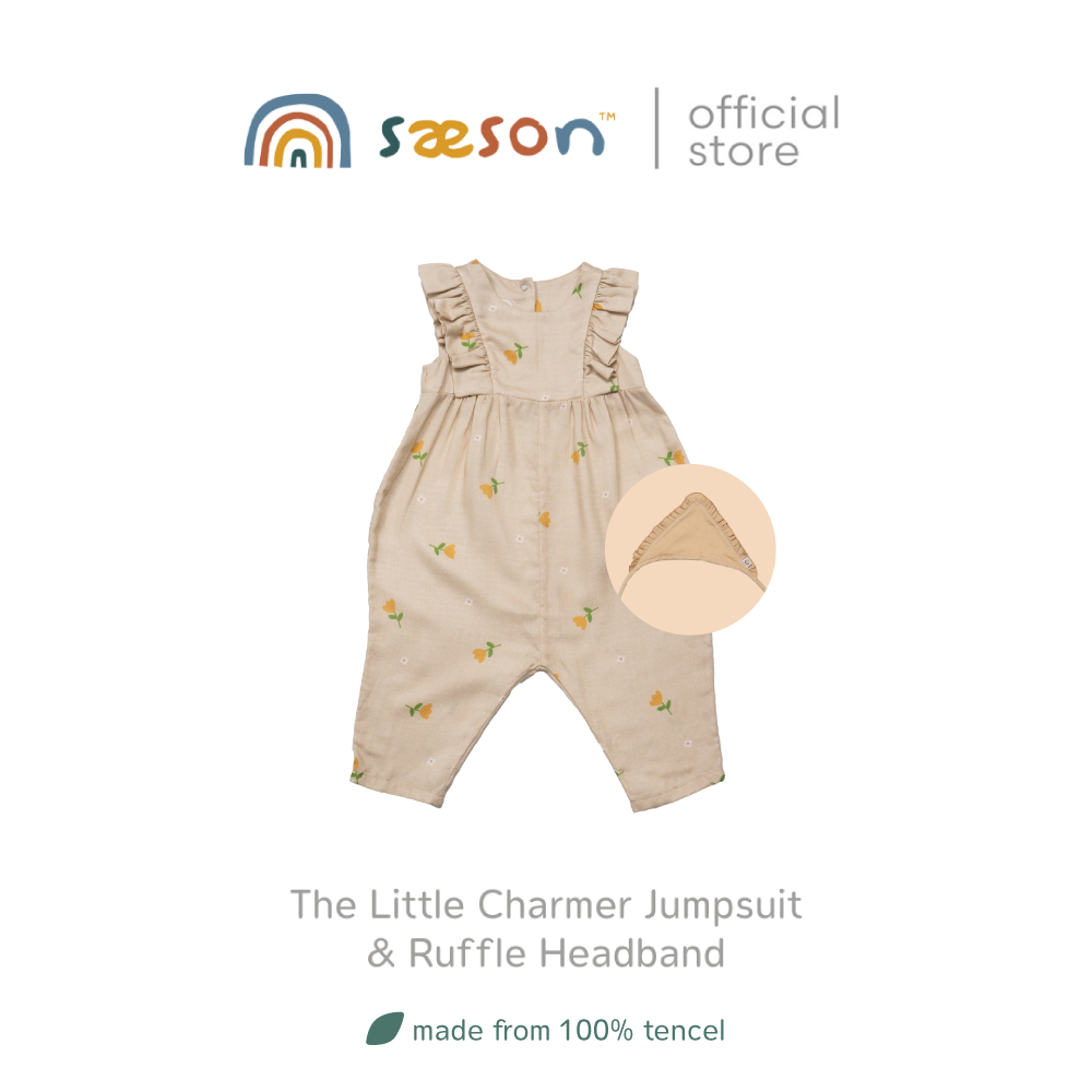 Saeson Tencel™ The Little Charmer Jumpsuit & Ruffle Headband เซ็ตลิตเติ้ลชาร์มเมอร์จั๊มสูท + ผ้าคาดผมรัฟเฟิล​
