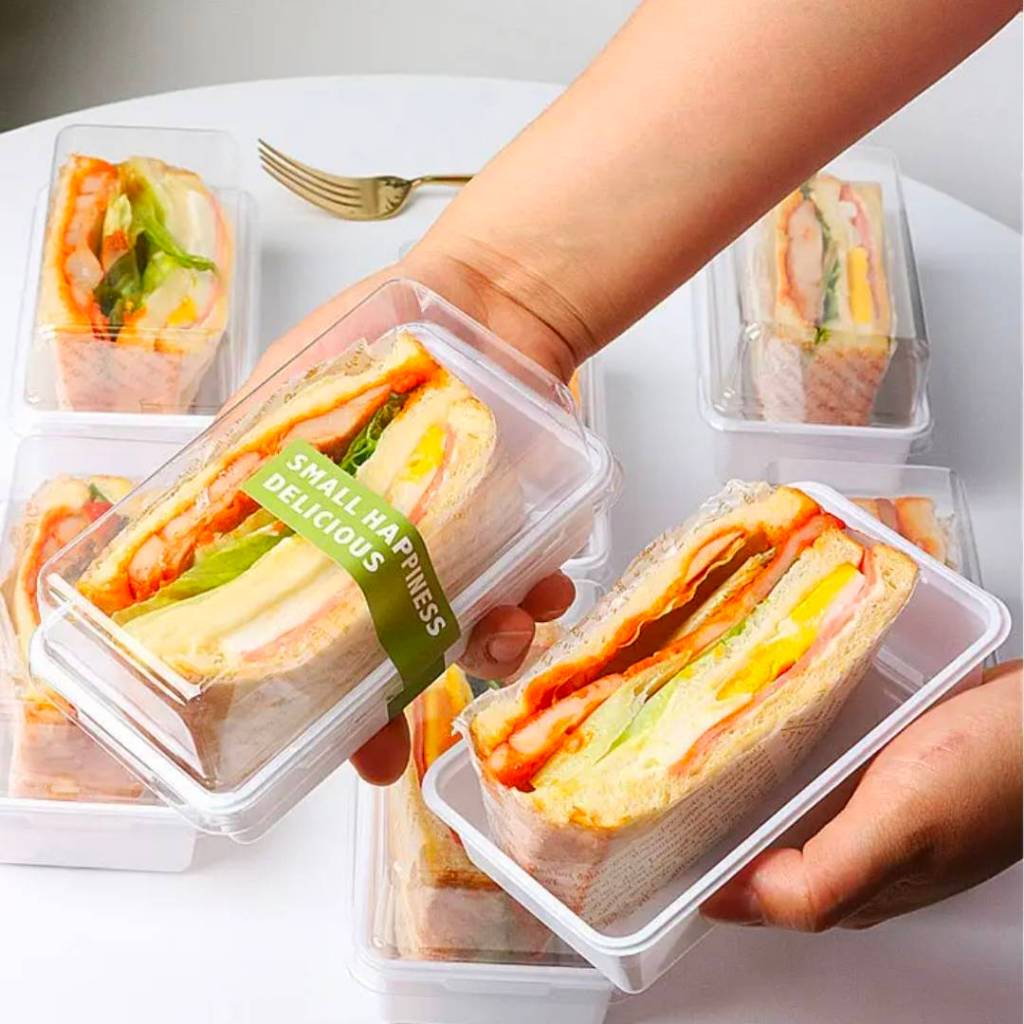 กล่องใส่แซนวิชทรงเหลี่ยมผืนผ้า สีขาว+ฝาใส (SX106) แพ็ค 25/50/100 ชุด