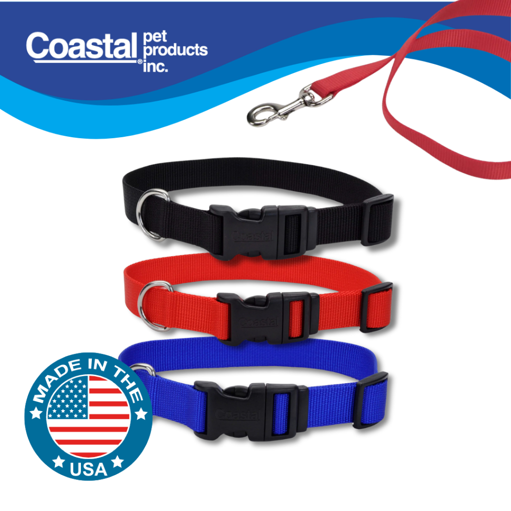 🇺🇸Made in USA🇺🇸 Coastal Pet ปลอกคอสุนัขไนล่อน ทนแรงกระชาก ปรับความยาวได้ หัวคลิปพลาสติก