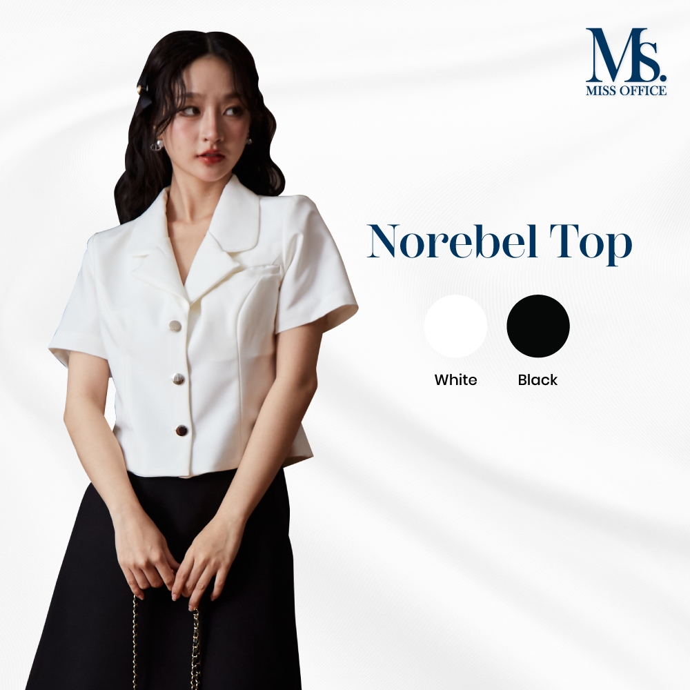 Miss office เสื้อครอปปกเทเลอร์แขนสั้นกระเป๋าเจาะ (MT-296)