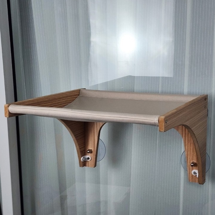 ที่นอนแปลแมวแบบติดกระจก แผ่นไม้+ผ้า **สินค้าพร้อมส่ง**