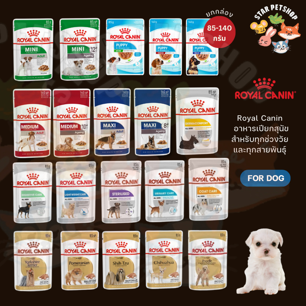 Royal Canin อาหารเปียกสุนัข ยกกล่อง10-12ซอง สูตร Mini, Medium, Maxi สำหรับทุกช่วงวัย ขนาด 85-140g