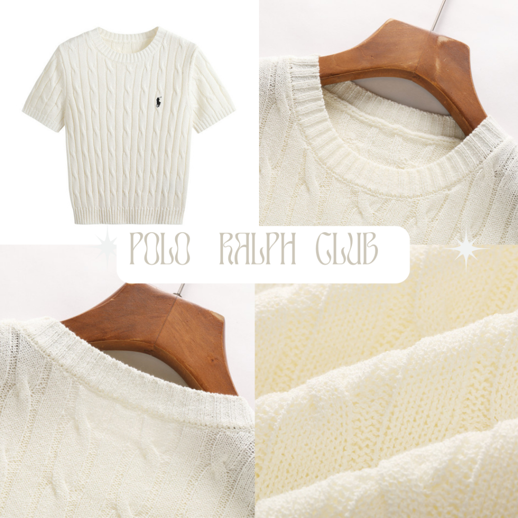 American Ralph Lauren เสื้อสเวตเตอร์ ถัก คอกลม ผ้าฝ้าย โปโล แขนสั้น polo (สี: ชมพู ฟ้า น้ำเงิน ขาว) เสื้อpolo outlet usa