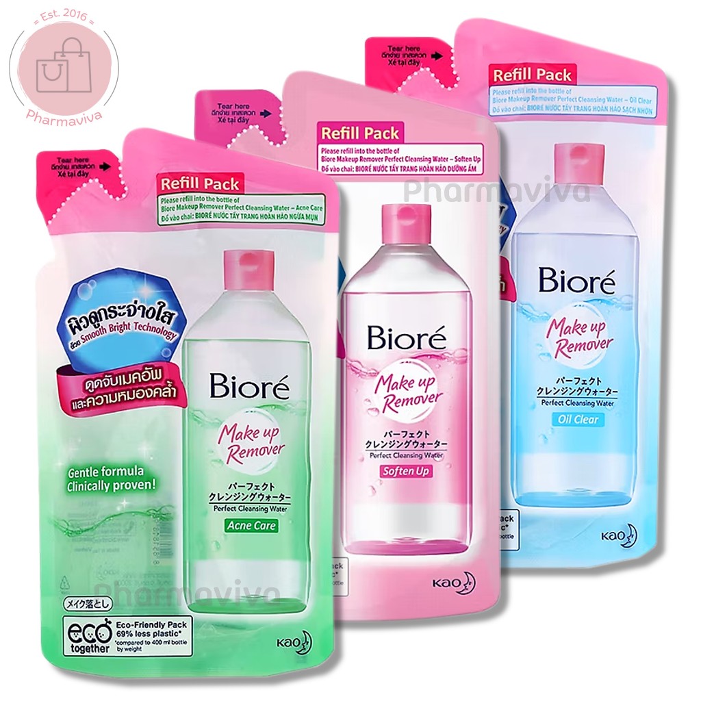 Biore Perfect Cleansing Water 250 ml (3 สูตร) Acne Care Oil Clear Soften up บิโอเร คลีนซิ่ง บีโอเร เช็ดเครื่องสำอาง